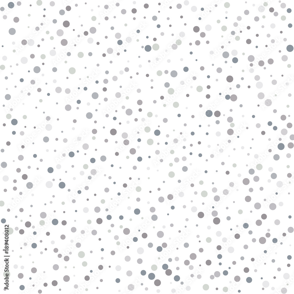 Abstract background of random falling silver dots on white. Hand drawn
