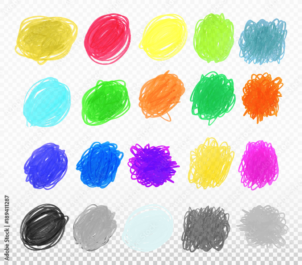 Vecteur Stock Set of color circles banners drawn with markers. Stylish  highlight elements for design. Vector highlight marker stroke, spots bright  color. Isolated on transparent background | Adobe Stock