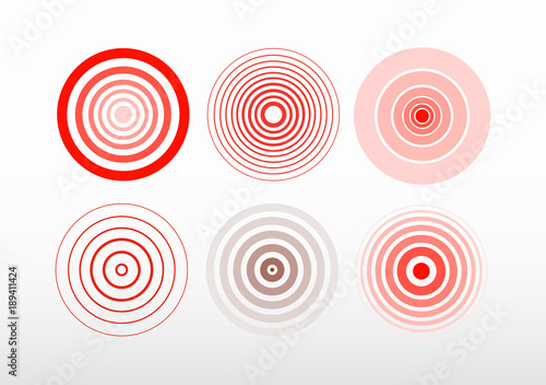 Set of bold and thin red ring. Pain circle. Symbol of pain. For your medical design. Vector illustration. Isolated on white background