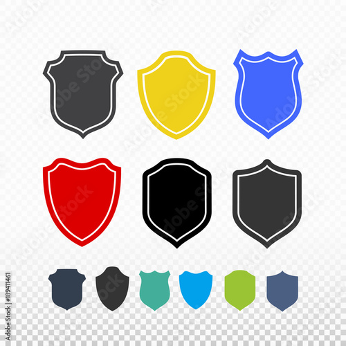 Set of shield, guard icon. Filled flat sign, solid pictogram. Colorful symbol, logo vector illustration. Isolated on transparent background