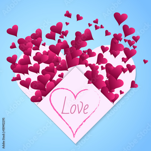 Happy Valentines Day heart typography poster with handwritten text paper design for cards.