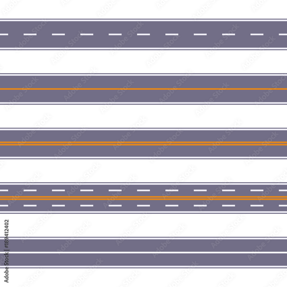 Straight seamless asphalt road with white and orange marking design of transport lines illustration. Straight seamless asphalt road with white and orange marking design of transport lines illustration.