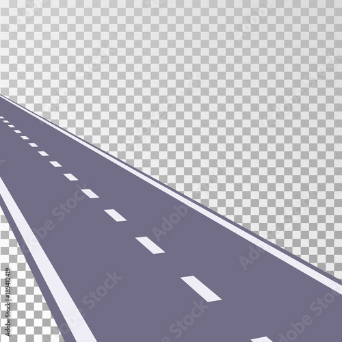 Curved road asphalt with white markings on a transparent background. Vector illustration