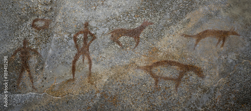 The drawing in the cave, painted by a caveman - the walls of a rock. aboriginal, prehistoric
