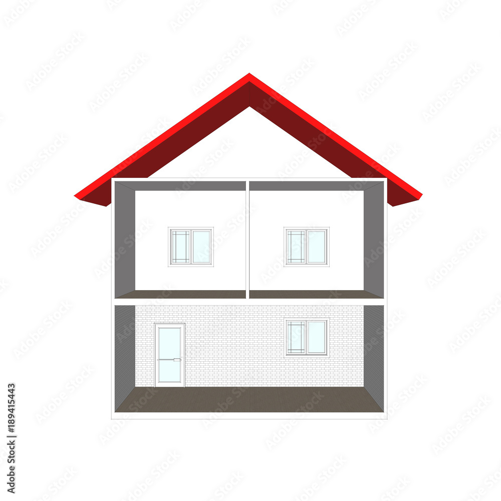 3D House section view on white background. 3D House section view on white background.