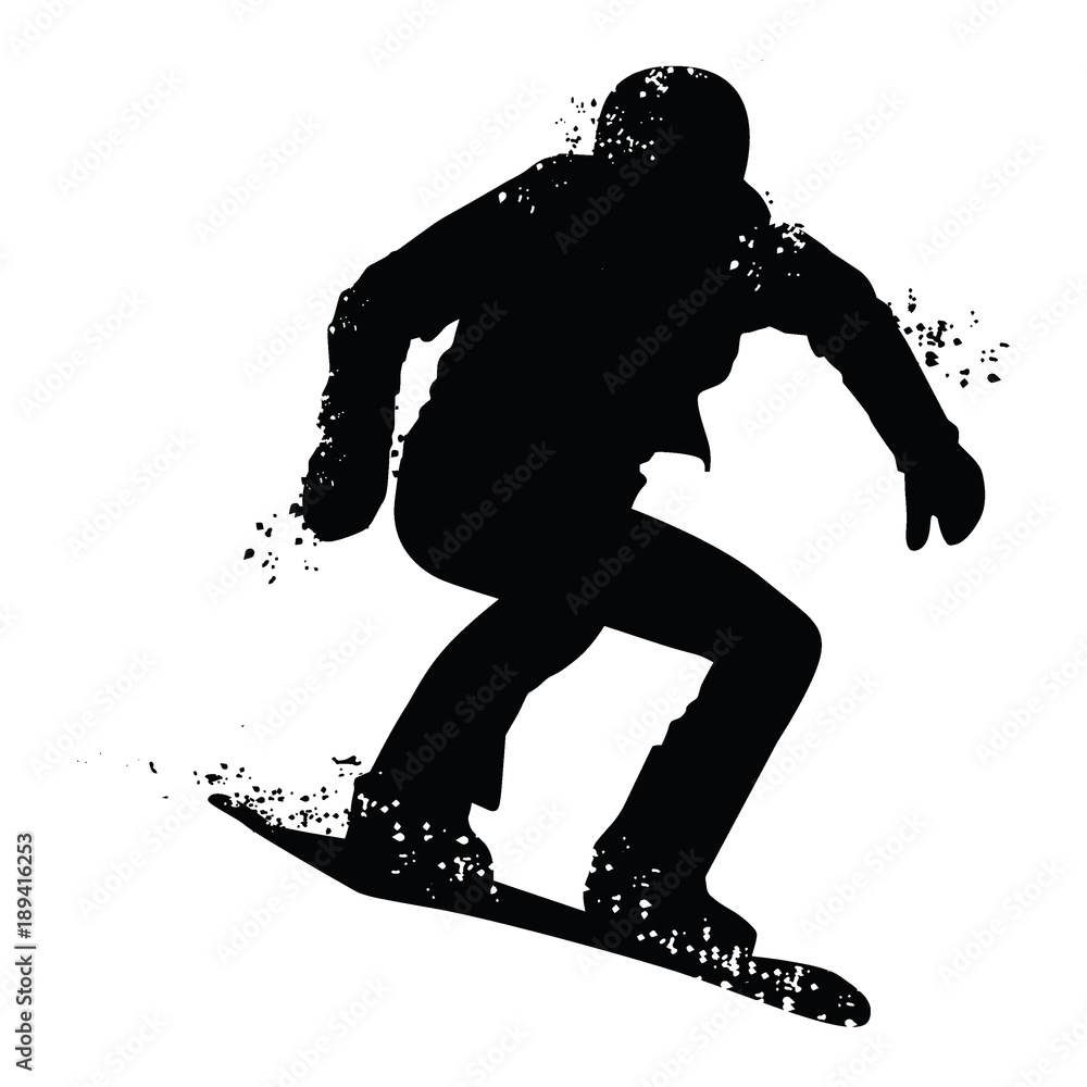 Black silhouette of snowboarder isolated on white background Black silhouette of snowboarder isolated on white background