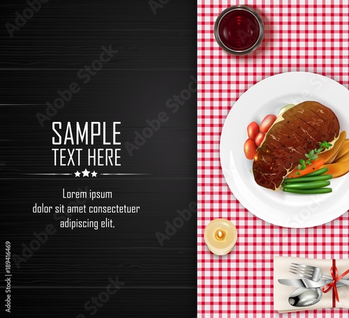 Dish meat steak with vegetables on wooden table