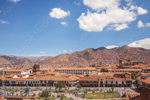 Cusco, Peru landscape Plaza de Armas and Cathedral Compania de Jesus Church 