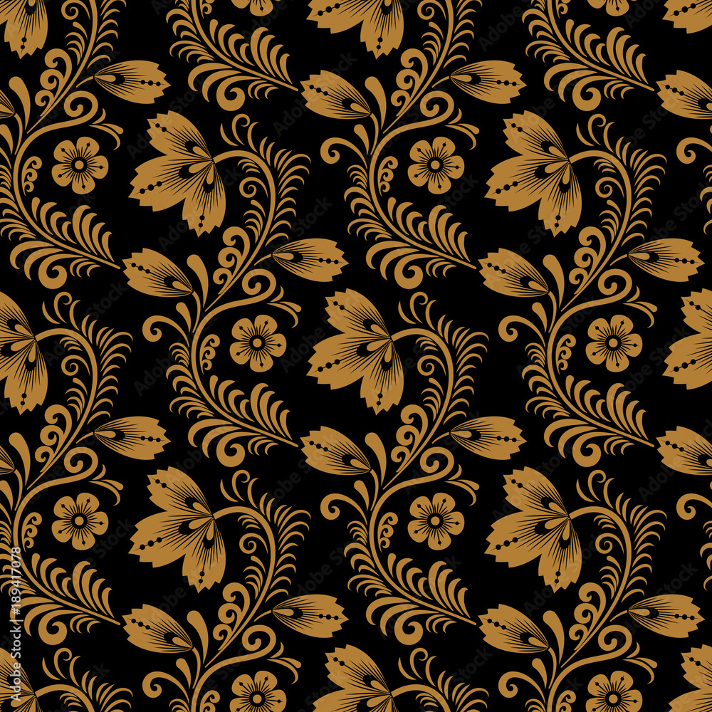 Floral seamless pattern in traditional russian style. Khokhloma painting. Vector Illustration Floral seamless pattern in traditional russian style. Khokhloma painting. Vector Illustration