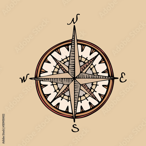 handdrawn retro compass for an old geographical map