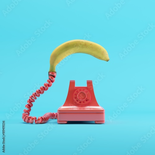 Wallpaper Mural Banana phone with red vintage telephone on blue pastel color background. minimal idea concept. Torontodigital.ca