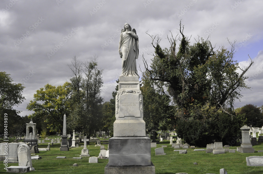 Statue of an Angel in a Cemetery Landscape