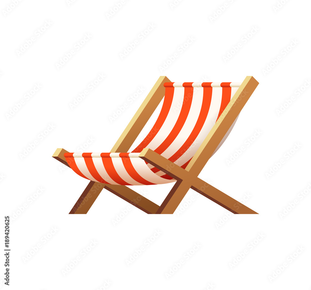 Cartoon wooden beach chaise lounge. Beach chair vector illustration.