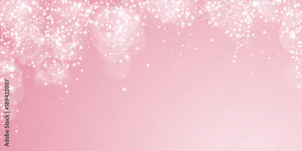Falling hearts valentine background. Falling rain on pink background. Falling hearts valentines day popular design. Vector illustration.