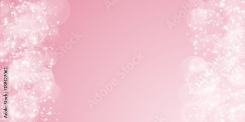 Falling hearts valentine background. Right left border on pink background. Falling hearts valentines day flawless design. Vector illustration.