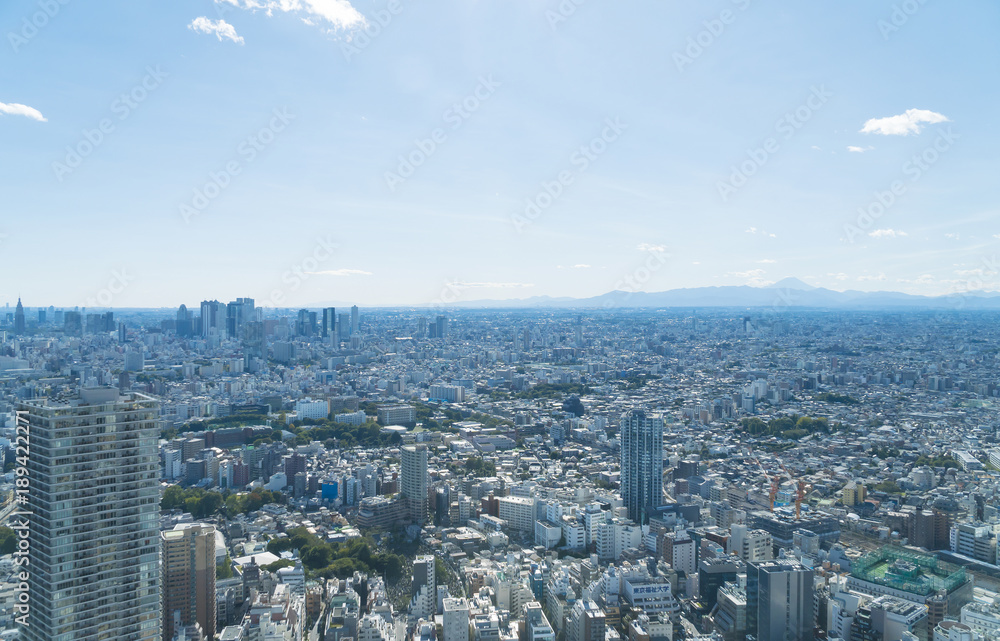 東京風景 池袋から望む富士山と都心の町並み