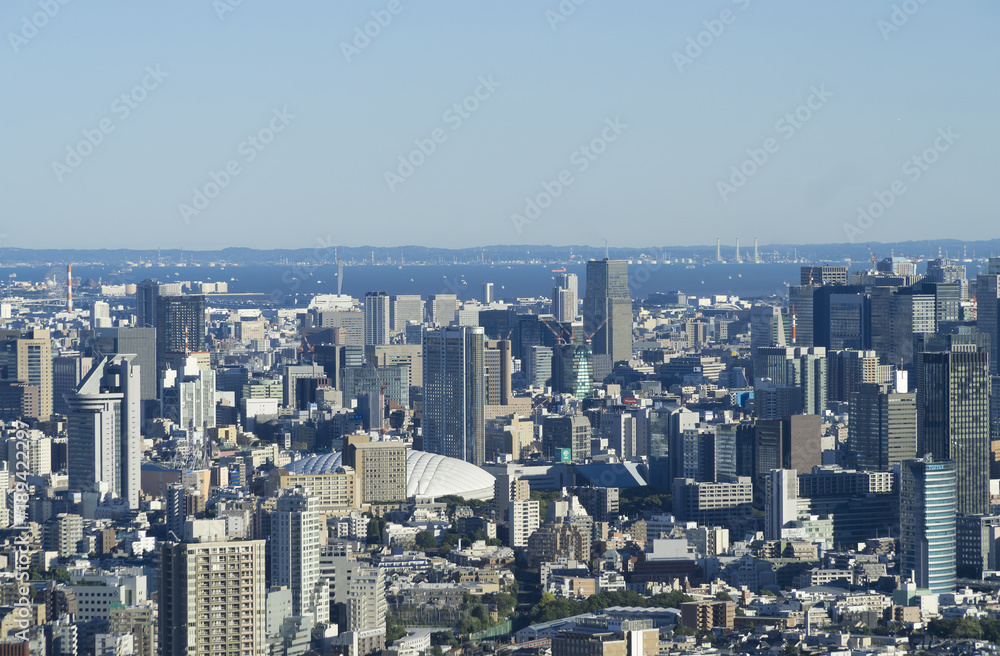 東京風景　水道橋　大手町　神田　日本橋　奥に東京湾と千葉県の眺望
