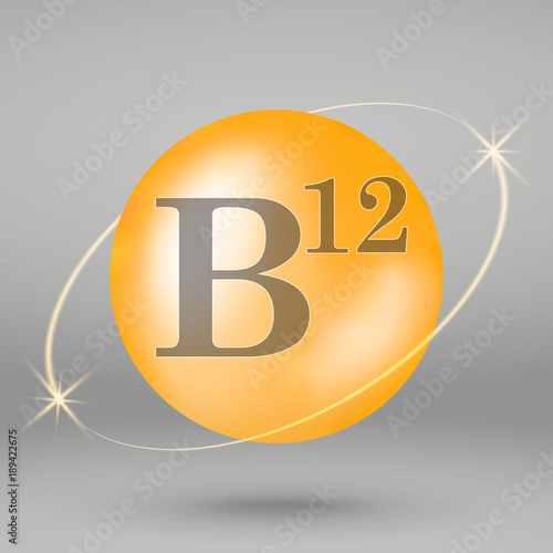 Vitamin B12 gold icon. drop pill capsule. Vitamin complex design