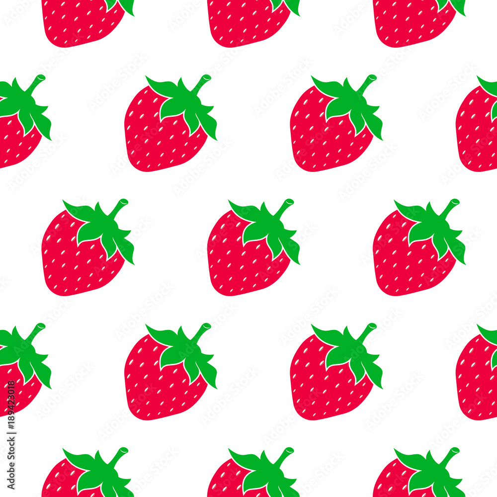 Cute strawberry seamless pattern. Organic fresh health dessert. Vector illustration isolated on white background. Cute strawberry seamless pattern. Organic fresh health dessert. Vector illustration isolated on white background.