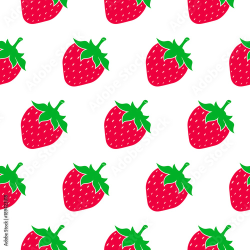 Cute strawberry seamless pattern. Organic fresh health dessert. Vector illustration isolated on white background.