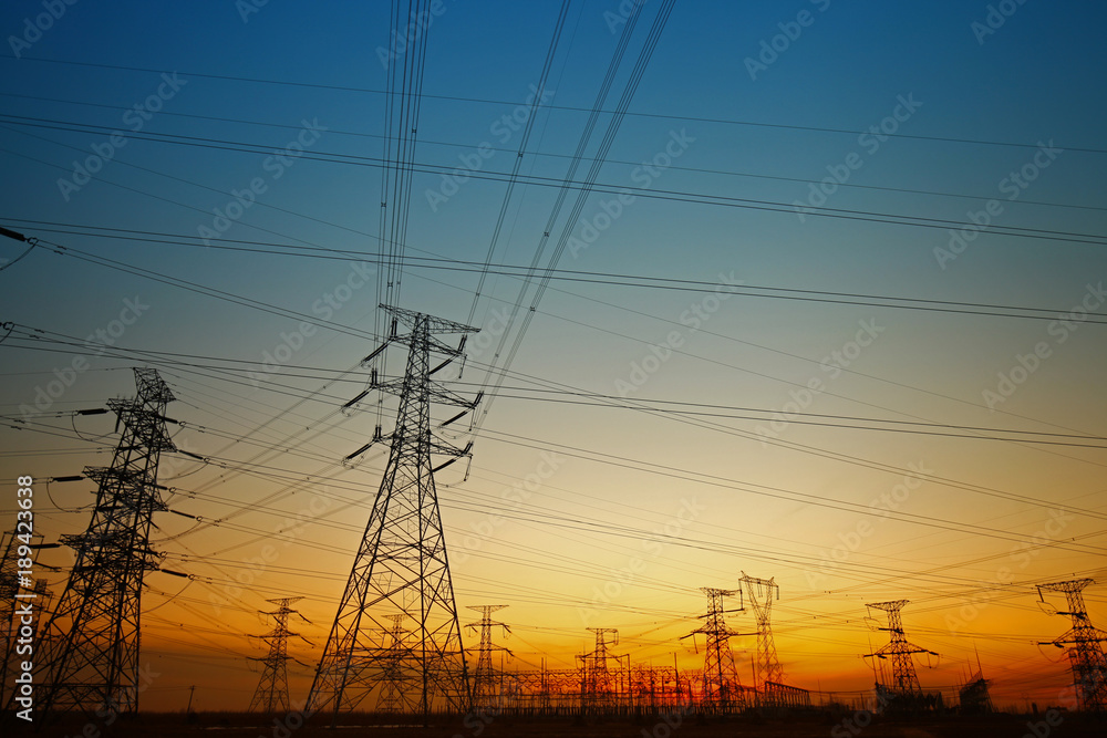 Wire electrical energy at sunset