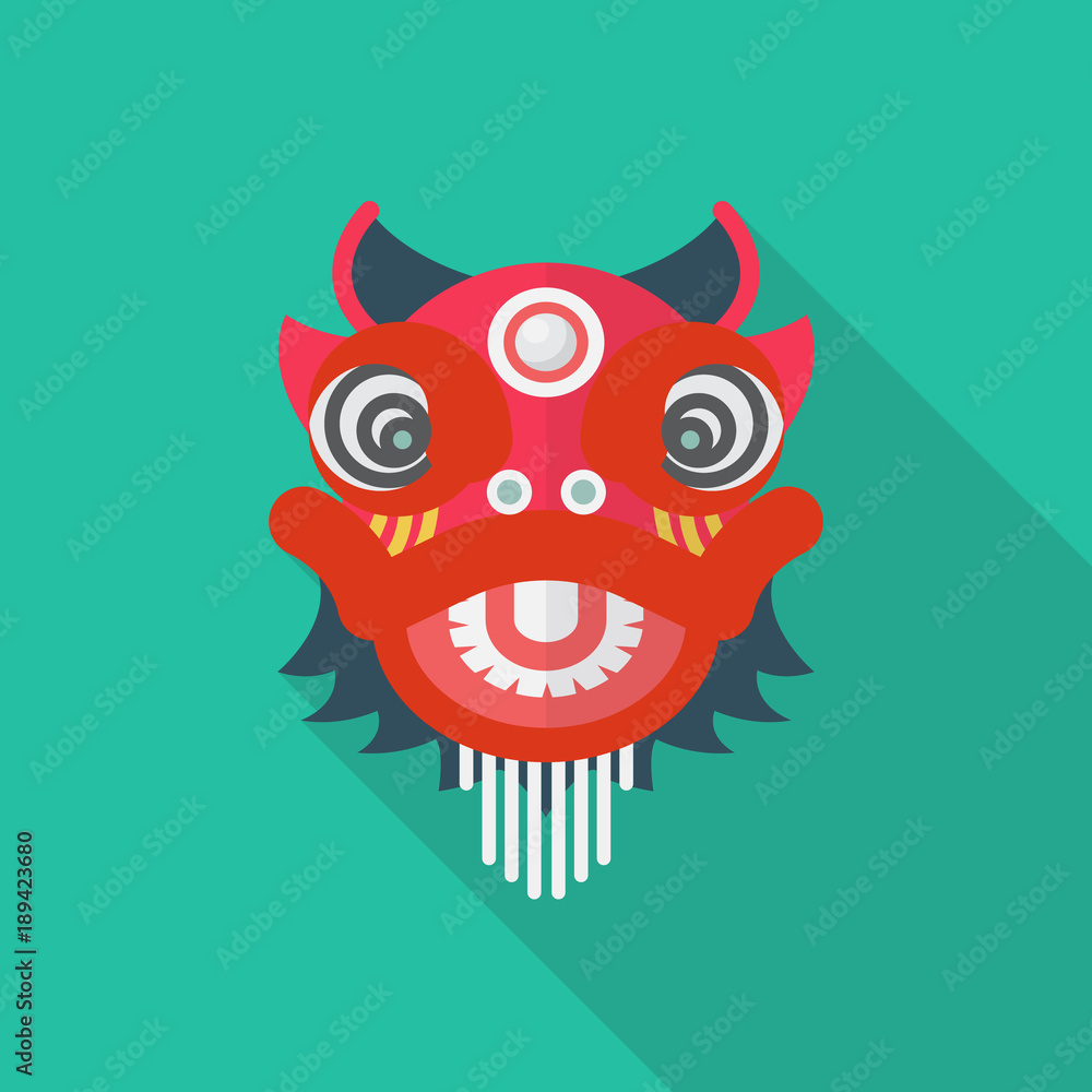 Fototapeta premium Chinese red lion in flat style