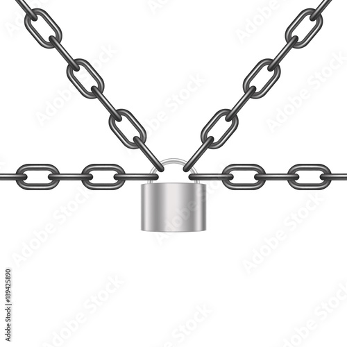 Black chains locked by padlock in silver design