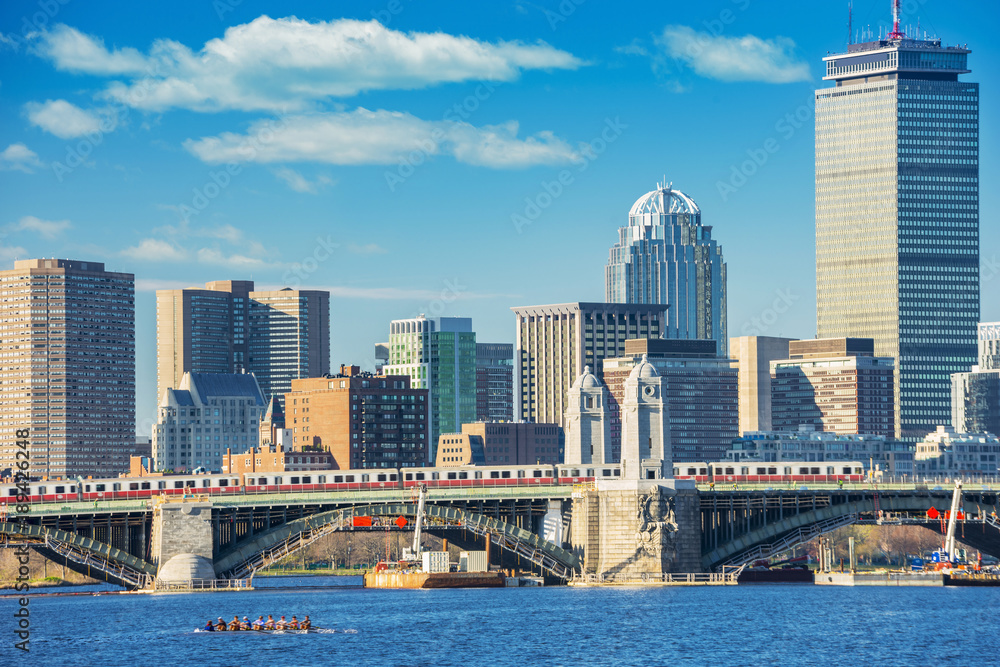 Boston skyline, Back Bay and Charles River, Longfellow Bridge, located in Boston, Massachusetts, USA.