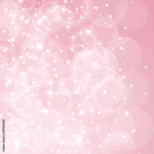 Falling hearts valentine background. Left gradient on pink background. Falling hearts valentines day rare design. Vector illustration.