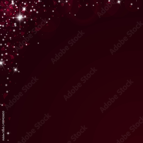 Falling hearts valentine background. Abstract left top corner on wine red background. Falling hearts valentines day enchanting design. Vector illustration.