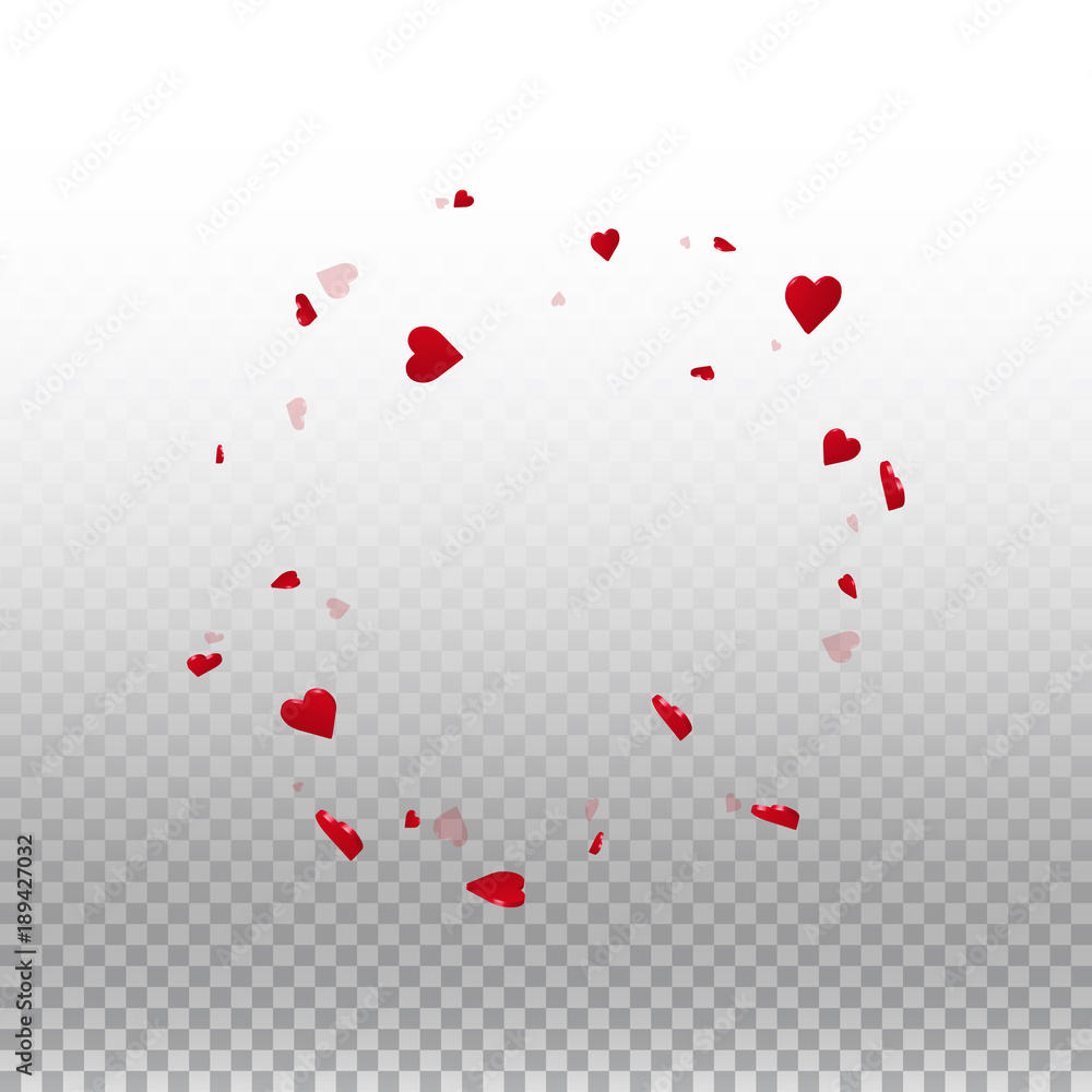 3d hearts valentine background. Round frame on transparent grid light background. 3d hearts valentines day noteworthy design. Vector illustration.