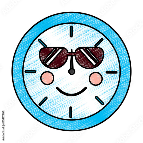 clock wth sunglasses kawaii icon image vector illustration design