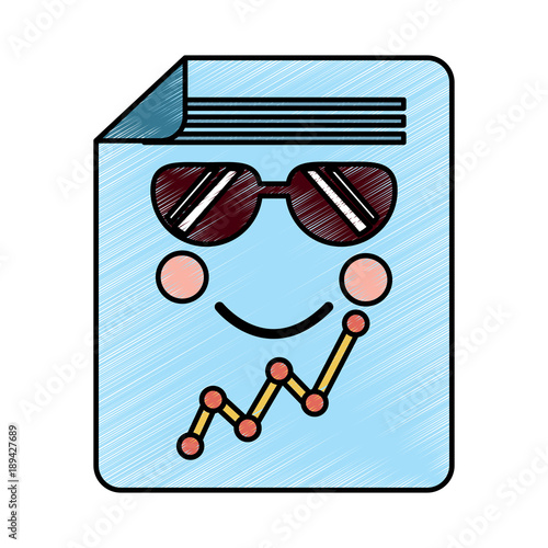 sad graph chart  wth sunglasses kawaii icon image vector illustration design 