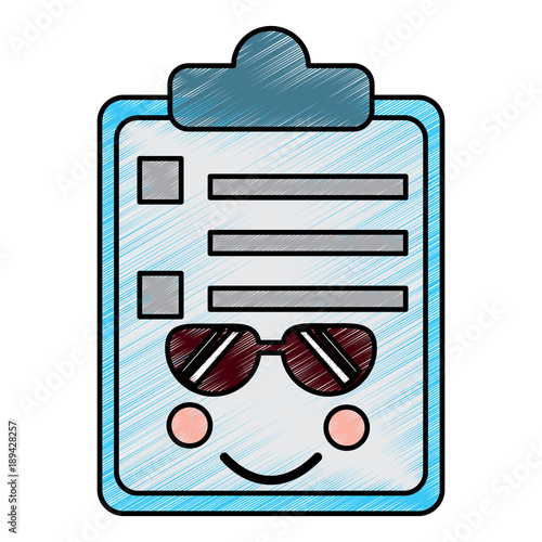 clipboard  wth sunglasses kawaii icon image vector illustration design 