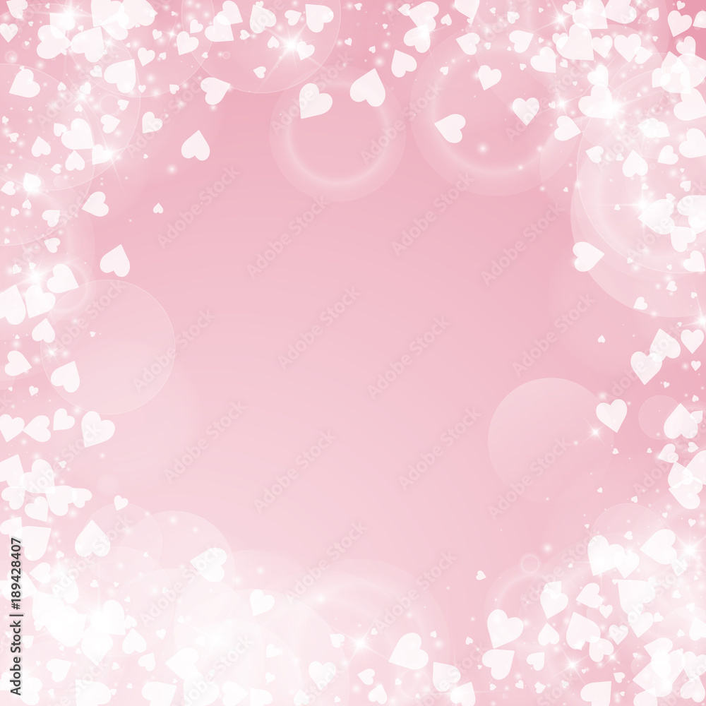 Falling hearts valentine background. Round random frame on pink background. Falling hearts valentines day radiant design. Vector illustration. Falling hearts valentine background. Round random frame on pink background. Falling hearts valentines day radiant design. Vector illustration.