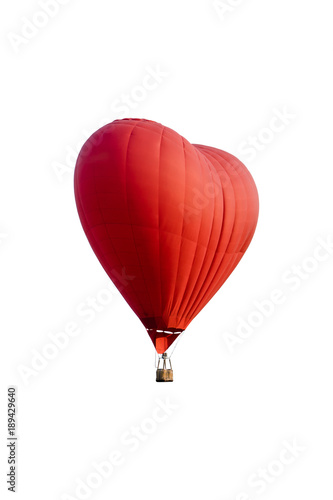 Red hot air balloon in the shape of a heart isolated on white background
