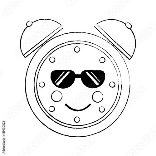 clock wth sunglasses  kawaii icon image vector illustration design  black sketch line