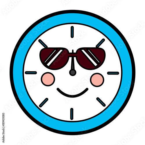 clock wth sunglasses  kawaii icon image vector illustration design 