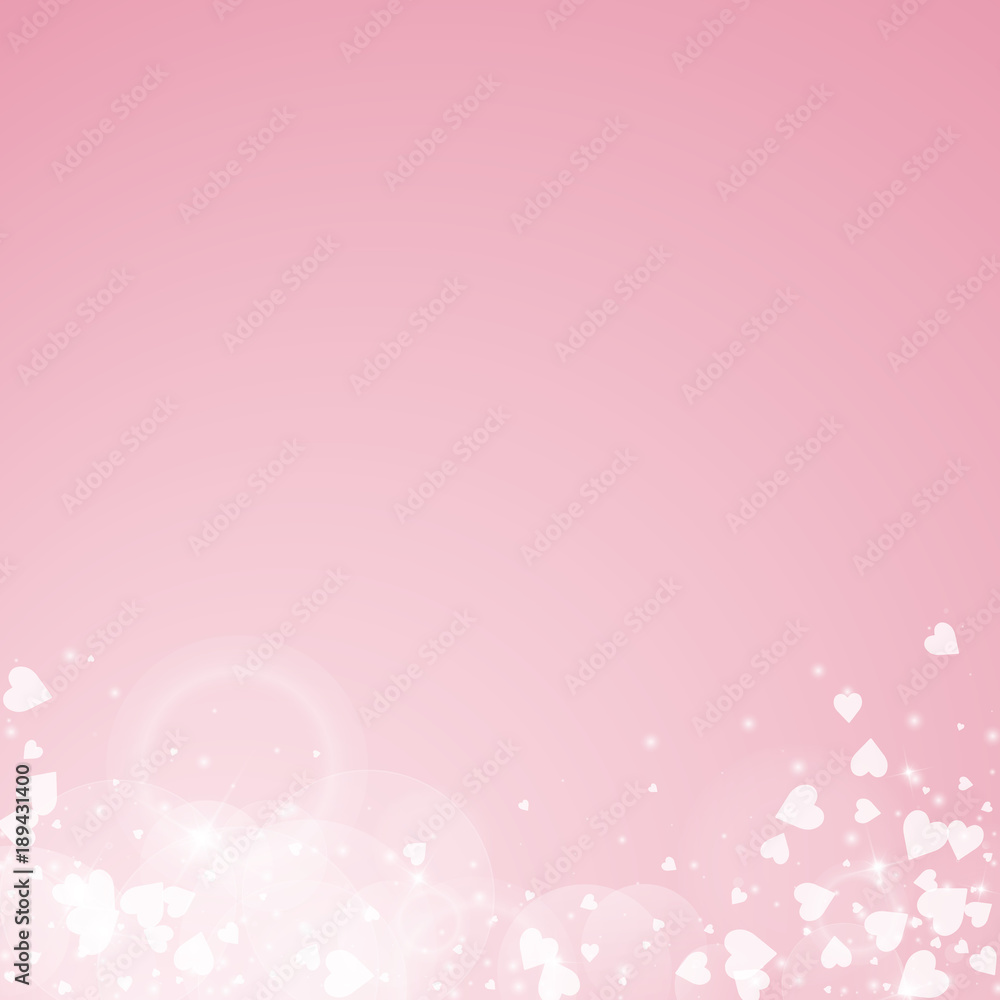 Falling hearts valentine background. Abstract bottom on pink background. Falling hearts valentines day beauteous design. Vector illustration.