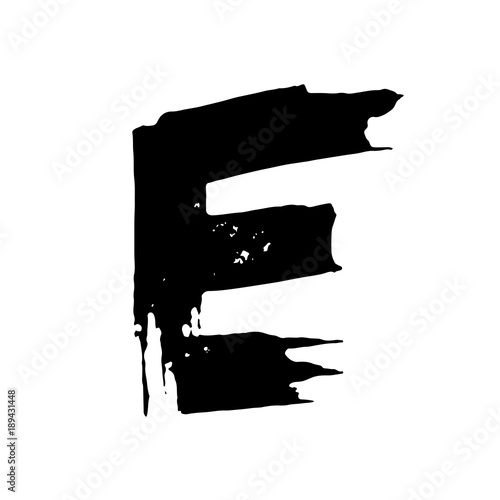 Letter e. Handwritten by dry brush. Rough strokes font. Vector illustration. Grunge style elegant alphabet.