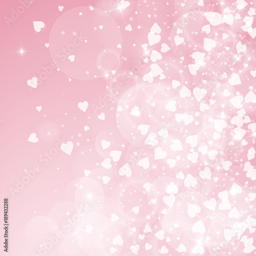 Falling hearts valentine background. Right gradient on pink background. Falling hearts valentines day fascinating design. Vector illustration.