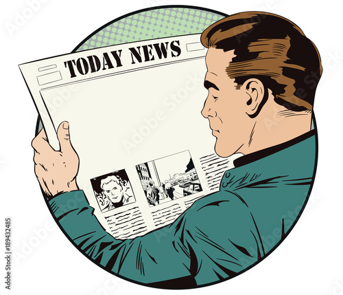 Man is reading newspaper. Place for your title. Stock illustration.