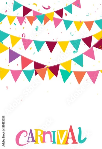 Colorful Party Flags With Confetti And Ribbons On White Background. Celebration and Birthday Design