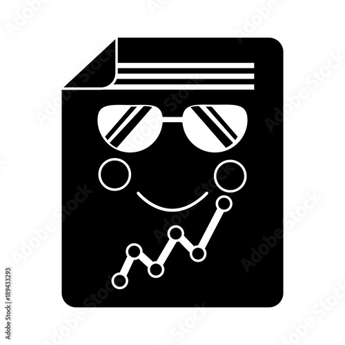sad graph chart  wth sunglasses kawaii icon image vector illustration design  black and white