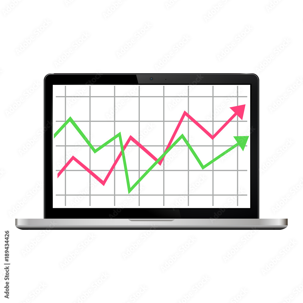 Modern laptop with graph on the screen. Finance statistics report, statistic analysis. Modern laptop with graph on the screen. Finance statistics report, statistic analysis.