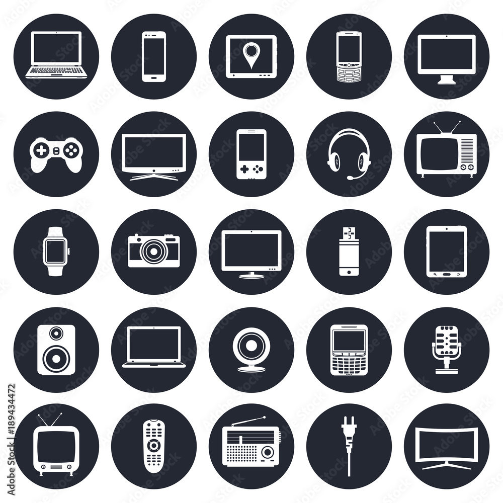 Electronic devices, technology gadgets icons set Electronic devices, technology gadgets icons set