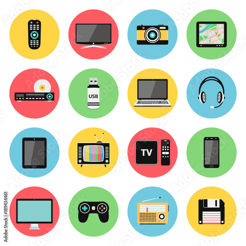 Electronic devices, technology gadgets icons