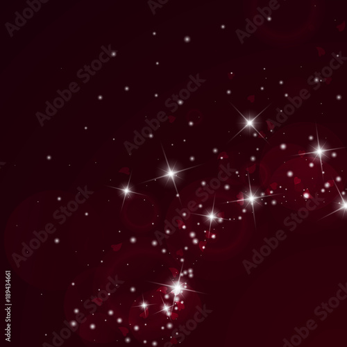 Falling hearts valentine background. Radiant right bottom corner on wine red background. Falling hearts valentines day cool design. Vector illustration. © Begin Again