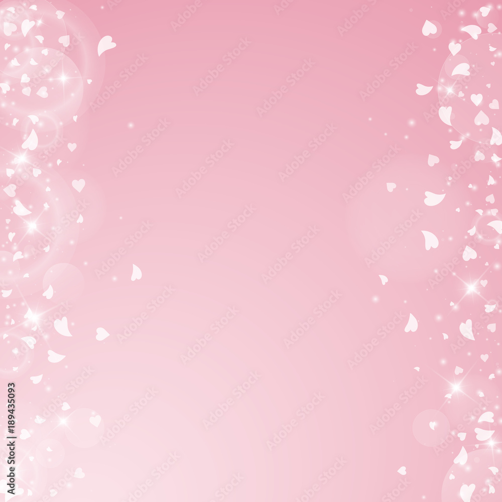 Falling hearts valentine background. Messy border on pink background. Falling hearts valentines day valuable design. Vector illustration.
