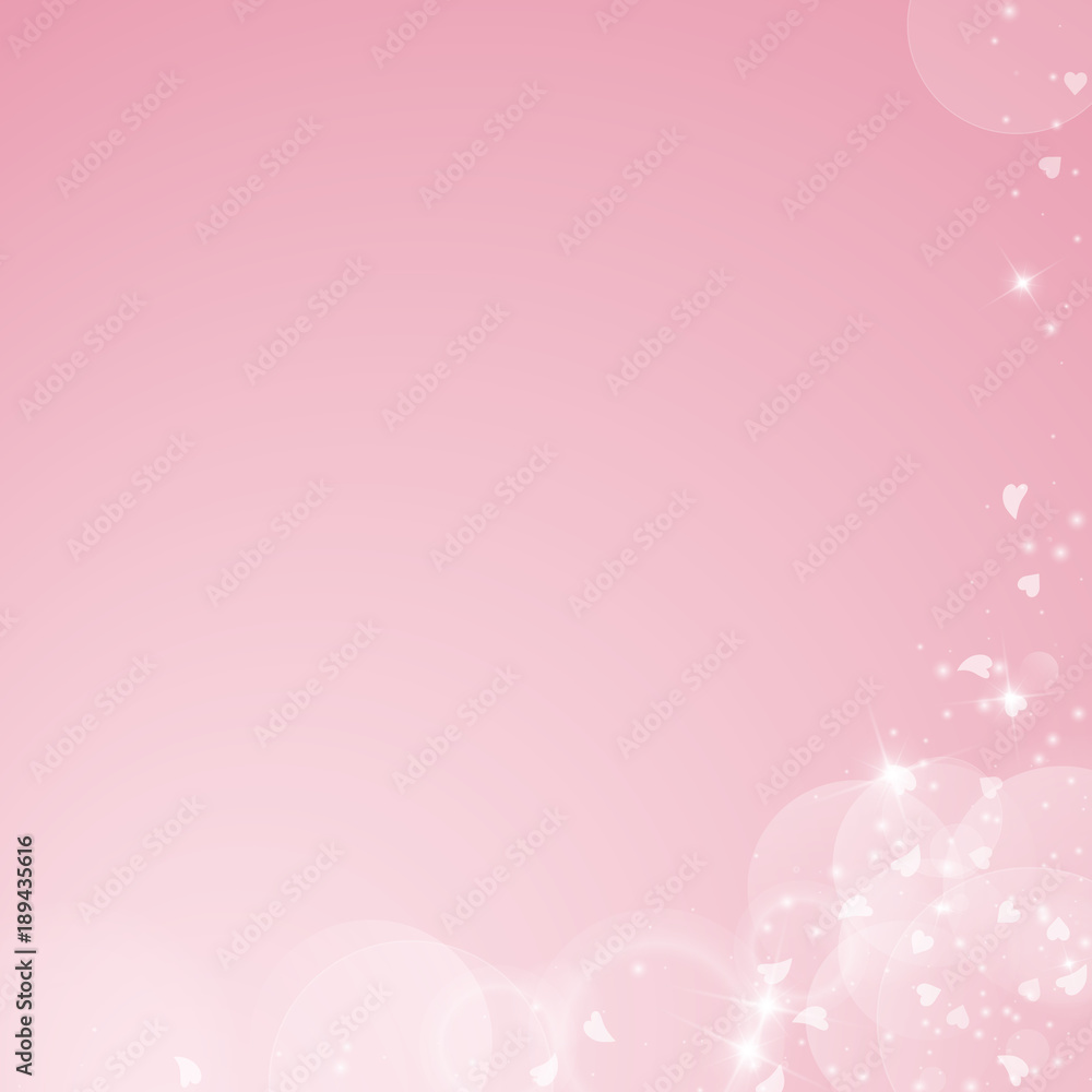 Falling hearts valentine background. Abstract right bottom corner on pink background. Falling hearts valentines day fancy design. Vector illustration.